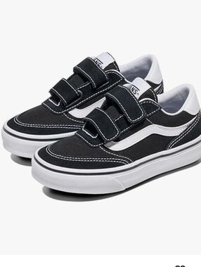 Vans Brooklyn Velcro Black White Sneakers 12.5 Toddler New
